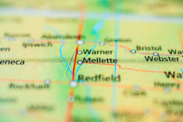 Naklejka premium Close up road map of Mellette and Warner South Dakota for travel planning concept.