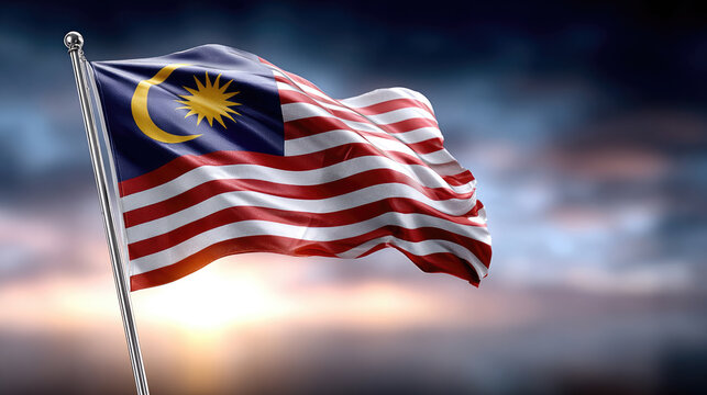 Malaysian flag waving against a bright sky, symbolizing national pride, independence, and unity. Independence Day Malaysia
