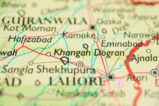 Lahore and Sheikhupura cities highlighted on Punjab Pakistan road map.
