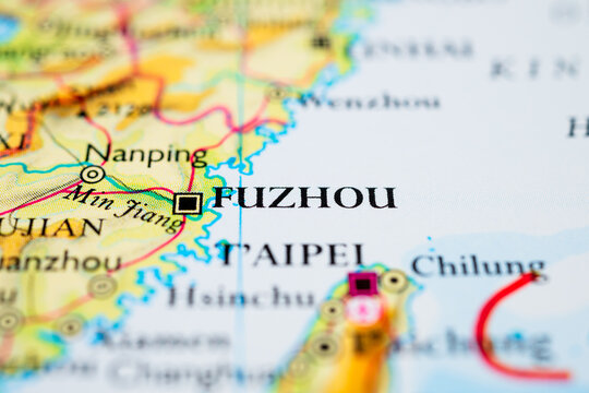 Detailed map highlighting Fuzhou and Taipei coastal region of China and Taiwan.