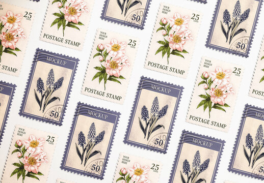 Postage Stamp Mockup Diagonal Grid Pattern