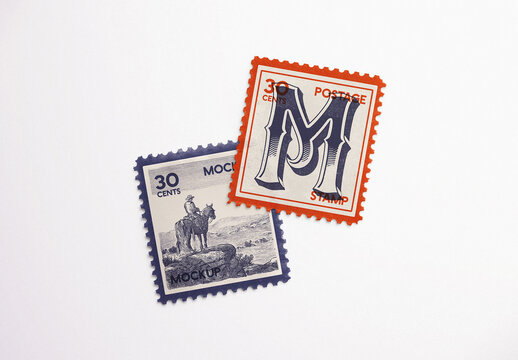 Two Vintage Square Postage Stamp Mockup