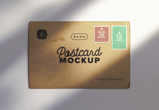Vintage Postcard with Postage Stamps Mockup