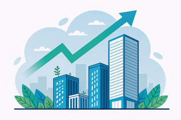 Obraz premium Business Growth Concept Rising Arrow Over City Skyline Financial Success Economy Progress Flat Vector Illustration
