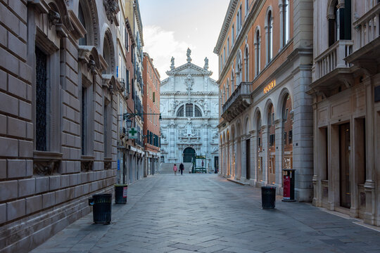 Chiesa di San Moise church and streets of Venice, Italy