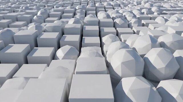 Abstract 3D white geometric shapes moving background loop with cubes and polyhedrons