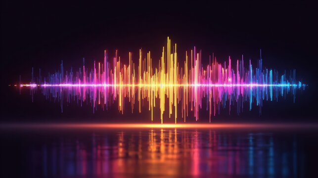 Sound Waves Turn Into Text Blocks in a Corporate Style Design, Showcasing Voice-To-Legal Transcription Concept With a Colorful Glow