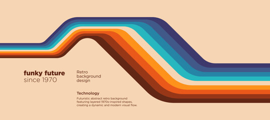 Technology retro background design in a simple futuristic style with colorful shapes. Vector illustration.