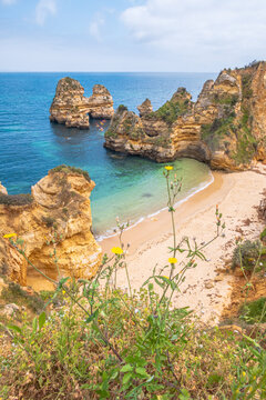 Vertical view of Praia do Camilo, beach in the Algarve - Portugal