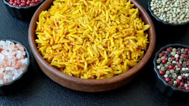 Kabsa or haneeth, an Arabic dish with rice and chicken, salt, and spices. Kabsa or haneeth as a food background for your design