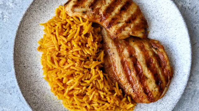 Kabsa or haneeth, an Arabic dish with rice and chicken, salt, and spices. Kabsa or haneeth as a food background for your design