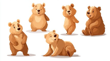 Fototapeta premium A group of cartoon bears in various poses on a white background