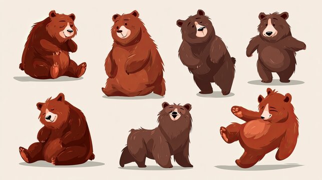 A group of cartoon bears in various poses on a plain background