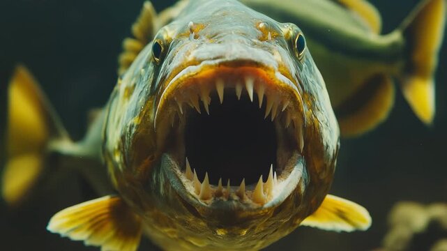 closeup on piranha in the river