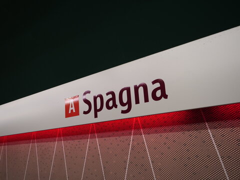 Rome, Italy - March 16, 2026. A close-up of the Metro name Spagna.