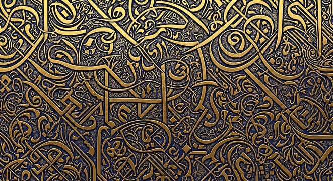 Intricate gold and black arabic calligraphy pattern with ornate designs