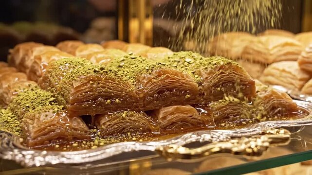 Baklava Display with Pistachio Glaze and Syrup Shine