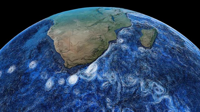 Graphic representation of ocean currents in waters around South of Africa. Elements of this image furnished by NASA