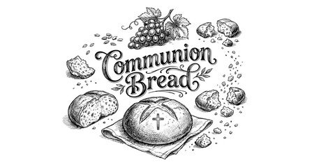 Naklejka premium Sacred communion bread and grapes illustration for religious ceremonies