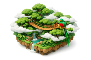 Obraz premium 3D Isometric Costa Rica Monteverde Cloud Forest Hanging Bridge Concept