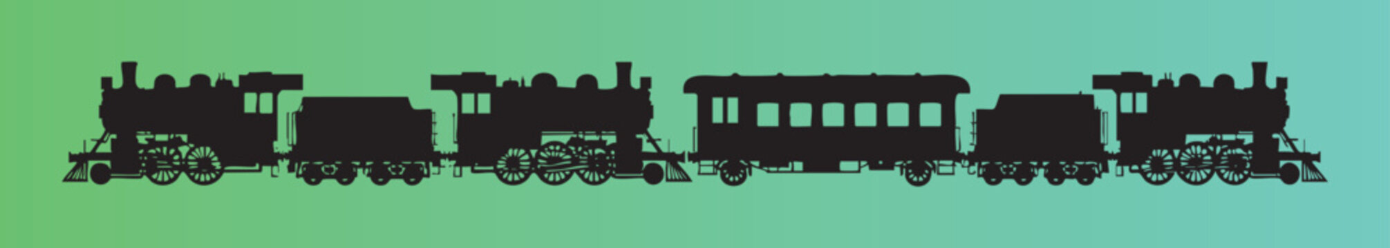 Vintage steam train with passenger carriages and freight wagons