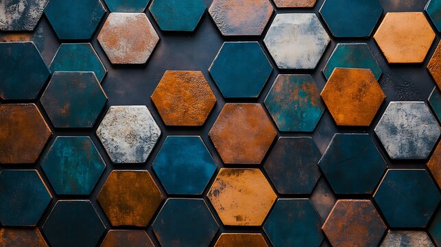 Unique hexagonal tile pattern with diverse colors and textured finish for interior design and decoration projects worldwide daily
