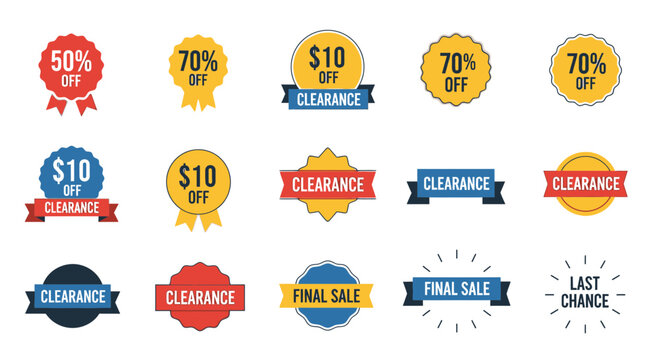 Collection of clearance sale badges.