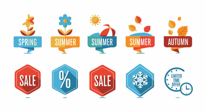 Seasonal sale and discount icons set.