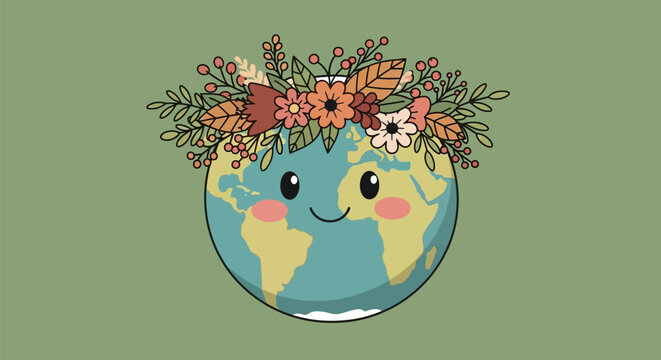 Happy Earth with Flower Crown.