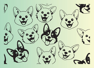 Obraz premium Cute cartoon corgi dog faces seamless pattern design