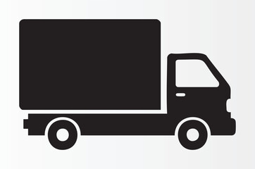 Fototapeta premium Simple black delivery truck icon isolated on transparent background