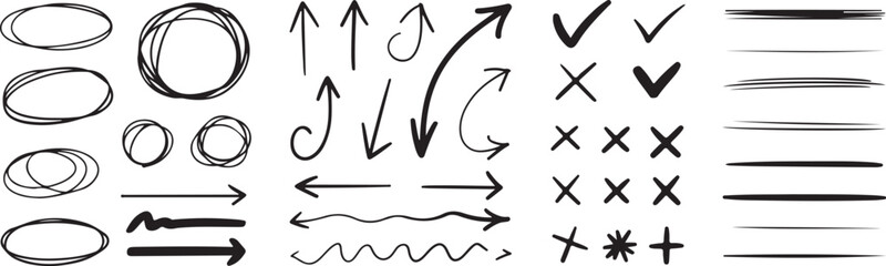 Obraz premium doodle arrows circles checkmarks crosses stars sketch elements set