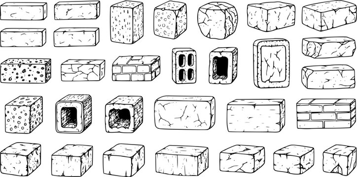 Brick Collection: Hand-Drawn Vector Illustration of Various Bricks