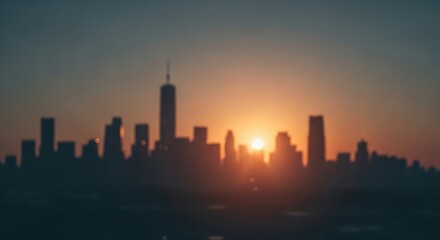 Obraz premium Stunning Sunset Over New York City Skyline Silhouette.