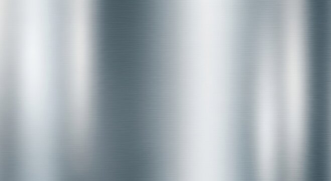 Brushed stainless steel texture with soft lighting. Shiny metal surface for industrial background. Durable material sheet with fine horizontal grain. High quality silver tech backdrop.