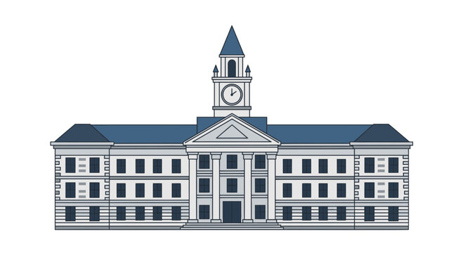 Large white building with clock tower.