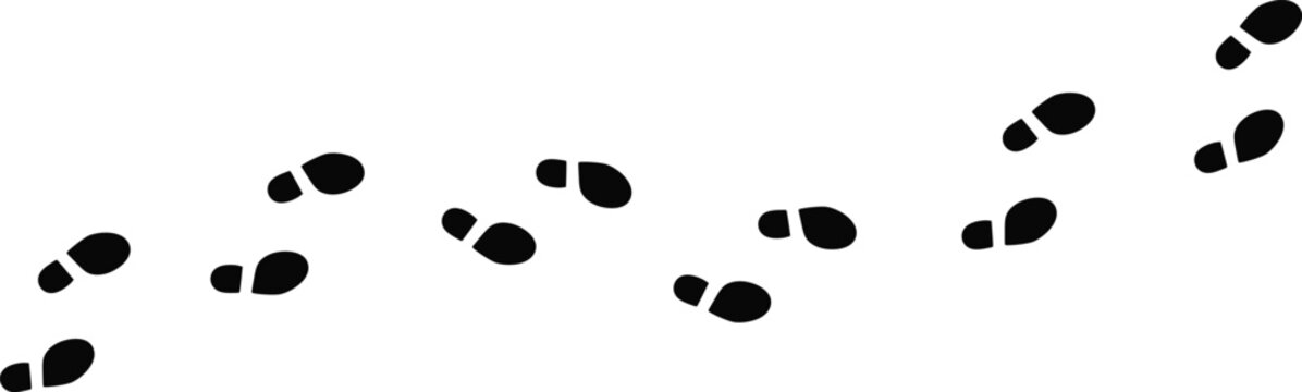 Footprints in a diagonal line on white background