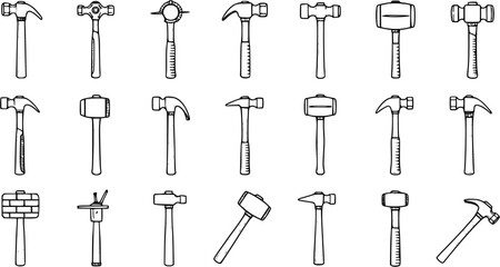 Obraz premium Assorted Hammer Collection: Hand-Drawn Style, Black and White Line Art