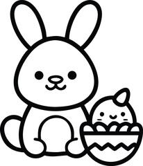 Obraz premium Black and white easter bunny with chick in egg