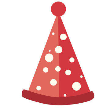 Red party hat with white polka dots, celebration accessory, festive event, birthday party, joyful occasion, and fun party decoration.