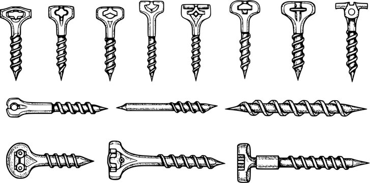 Screw Illustrations: Diverse Drywall Anchor Set
