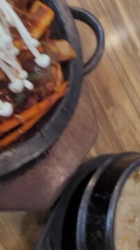 Korean Food Fire Stone Plate Squid and Spicy Pork Stir-Fry