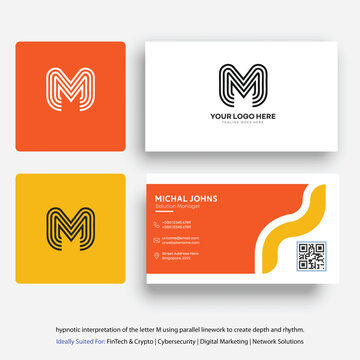 Modern Hypnotic Letter M Monogram with Parallel Linework for Fintech and Cybersecurity Branding