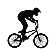 Naklejka premium Silhouette of a bmx rider in motion performing an athletic stunt