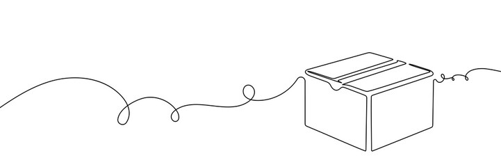 Fototapeta premium Continuous one line box package icon delivery gift storage cardboard. Doodle one line container outline box package carton illustration warehouse cargo single parcel open post pack creative sketch.