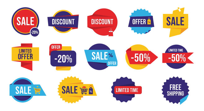Collection of sale discount labels.