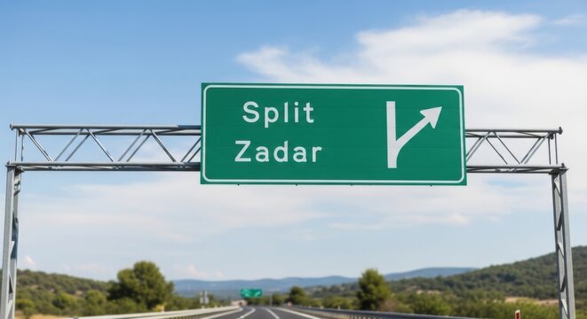 Highway Directional Sign For Split And Zadar Destinations