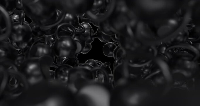 3D falling kettlebell background animation with dark metallic gym weights dropping continuously. Ideal for fitness, workout, sports, training, and motion graphics projects. 4K UHD with alpha channel.