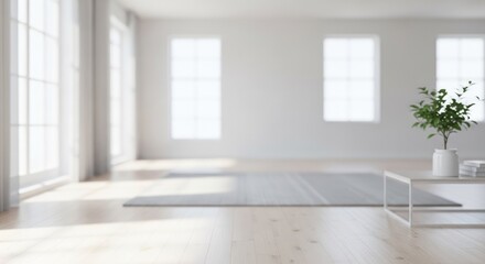 Fototapeta premium Bright and Airy Modern Living Room with Minimalist Decor and Abundant Natural Light.