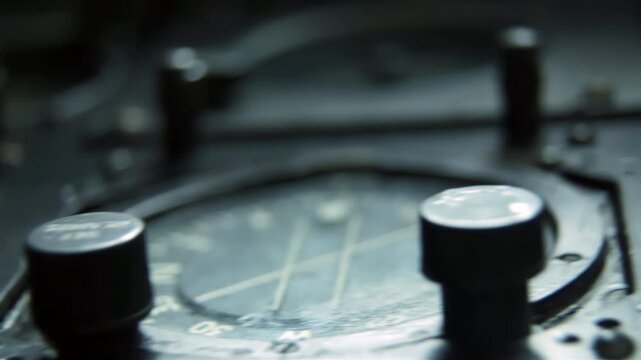 Lateral Tracking Shot Of Vintage Analog Aircraft Cockpit Controls, Close Up - 4K